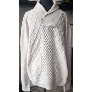 FRYE & CO Men's XL Cable Knit Sweater Pullover Shawl Collar Classic Neutral